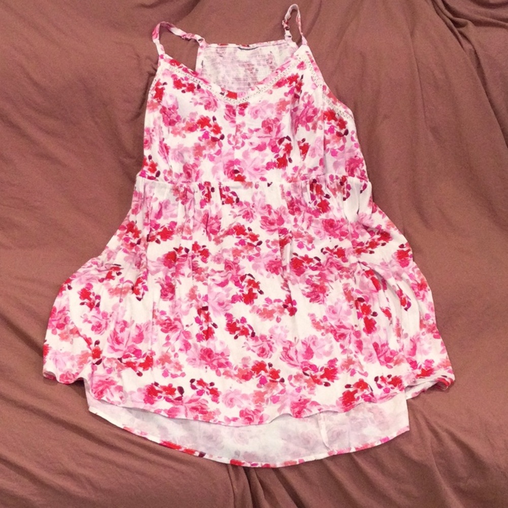 Torrid white with pink floral sun dress size 2